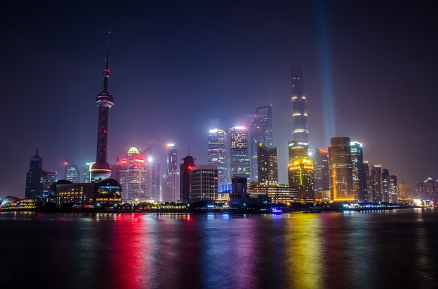 Shanghai Bylandskab The Bund Belysning Natten